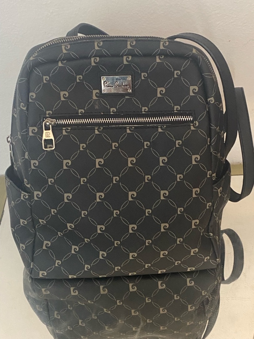 Pierre Cardin Black Logo-Patterned Backpack